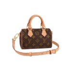 LOUIS VUITTON Speedy Nano Classic Old Flower Detachable Adjustable Shoulder Strap Canvas Coated Cowhide Trim Pillow Bag Single Shoulder Crossbody Handbag Mini Women's Brown - Image 3