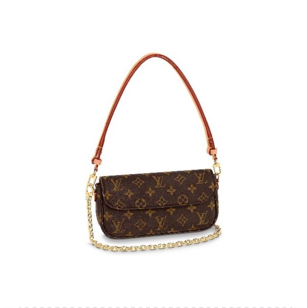 LOUIS VUITTON IVY Classic Old Flower Print Chain Coated Canvas Baguette Bag Armpit Bag Handbag Shoulder Bag Women's Brown