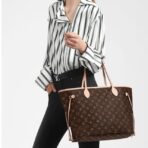 LOUIS VUITTON NEVERFULL MM Old Flower Color Matching Coated Canvas Cowhide Trim Tote Bag Shopping Bag One-shoulder Handbag Medium Size Women's Brown - Image 13
