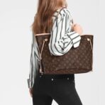 LOUIS VUITTON NEVERFULL MM Old Flower Color Matching Coated Canvas Cowhide Trim Tote Bag Shopping Bag One-shoulder Handbag Medium Size Women's Brown - Image 14