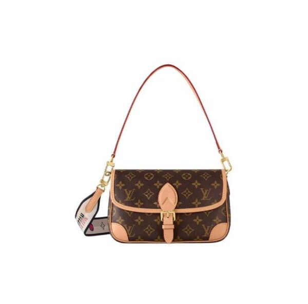 LOUIS VUITTON Diane PM Classic Old Flower Canvas Coating Armpit Bag Baguette Bag Handbag Crossbody Shoulder Bag Small Size Women's Brown