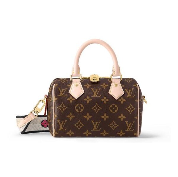 LOUIS VUITTON SpeedyBandoulière 20 Classic Old Flower Embroidery Logo Adjustable Detachable Shoulder Strap Coated Canvas Cowhide Trim Single Shoulder Crossbody Handbag Women's Brown