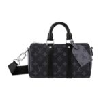 LOUIS VUITTON keepall 25 metal black samurai old flower adjustable shoulder strap coated canvas cow leather trim hand-held one-shoulder cross-body bag regular men's black and gray