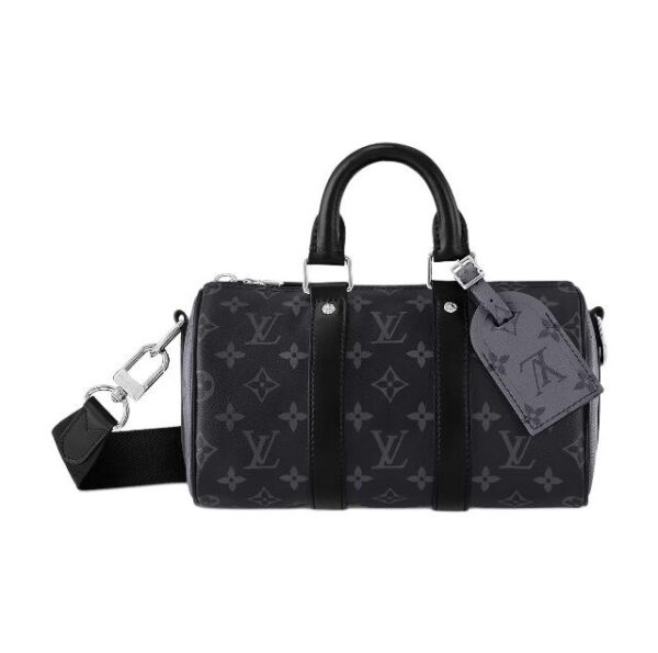 LOUIS VUITTON keepall 25 metal black samurai old flower adjustable shoulder strap coated canvas cow leather trim hand-held one-shoulder cross-body bag regular men's black and gray
