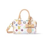 LOUIS VUITTON x Takashi Murakami Takashi Murakami Co-branded NANO SPEEDY White Tricolor Coated Canvas Leather Trim Boston Bag Crossbody Handbag Super Mini Women's White Light Brown