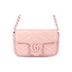 GUCCI Gucci GG Marmont single-color ceramic double G finish resin chain shoulder strap V-shaped quilted leather flap bag waist bag shoulder bag women's light pink
