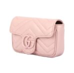 GUCCI Gucci GG Marmont single-color ceramic double G finish resin chain shoulder strap V-shaped quilted leather flap bag waist bag shoulder bag women's light pink - Image 3