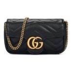 GUCCI Gucci GG Marmont Gold Retro Double G Logo with Key Ring V-shaped Spun Leather Cowhide Single Shoulder Crossbody Bag Ultra Mini Women's Black