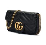 GUCCI Gucci GG Marmont Gold Retro Double G Logo with Key Ring V-shaped Spun Leather Cowhide Single Shoulder Crossbody Bag Ultra Mini Women's Black - Image 3