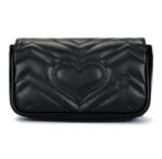 GUCCI Gucci GG Marmont Gold Retro Double G Logo with Key Ring V-shaped Spun Leather Cowhide Single Shoulder Crossbody Bag Ultra Mini Women's Black - Image 4