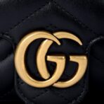 GUCCI Gucci GG Marmont Gold Retro Double G Logo with Key Ring V-shaped Spun Leather Cowhide Single Shoulder Crossbody Bag Ultra Mini Women's Black - Image 6