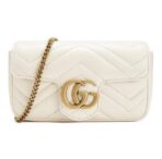 GUCCI Gucci GG Marmont Gold Logo Old Quilted Leather Crossbody Shoulder Bag Super Mini Women's White