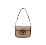 GUCCI Gucci Horsebit 1955 Old Flower Logo Canvas Leather Saddle Bag Handbag Crossbody Shoulder Bag Small Size Men's and Women's Same Style Ebony Color Brown