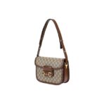 GUCCI Gucci Horsebit 1955 Old Flower Logo Canvas Leather Saddle Bag Handbag Crossbody Shoulder Bag Small Size Men's and Women's Same Style Ebony Color Brown - Image 3