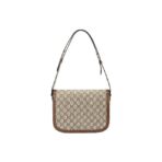 GUCCI Gucci Horsebit 1955 Old Flower Logo Canvas Leather Saddle Bag Handbag Crossbody Shoulder Bag Small Size Men's and Women's Same Style Ebony Color Brown - Image 4