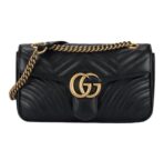 GUCCI Gucci GG Marmont Gold Vintage Double G Logo Stamping Leather Marmont 22 Chain Flip Bag Shoulder Bag Crossbody Bag Mini Women's Black