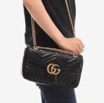 GUCCI Gucci GG Marmont Gold Vintage Double G Logo Stamping Leather Marmont 22 Chain Flip Bag Shoulder Bag Crossbody Bag Mini Women's Black - Image 7