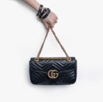 GUCCI Gucci GG Marmont Gold Vintage Double G Logo Stamping Leather Marmont 22 Chain Flip Bag Shoulder Bag Crossbody Bag Mini Women's Black - Image 8