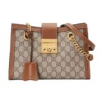 GUCCI Gucci Padlock Metal Lock Lock Buckle Old Flower Logo Canvas Leather Tote Bag Tote Bag Shopping Bag Handbag Crossbody Shoulder Bag Medium Size Women's Ebony Brown