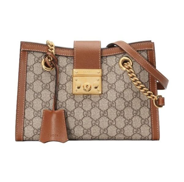 GUCCI Gucci Padlock Metal Lock Lock Buckle Old Flower Logo Canvas Leather Tote Bag Tote Bag Shopping Bag Handbag Crossbody Shoulder Bag Medium Size Women's Ebony Brown