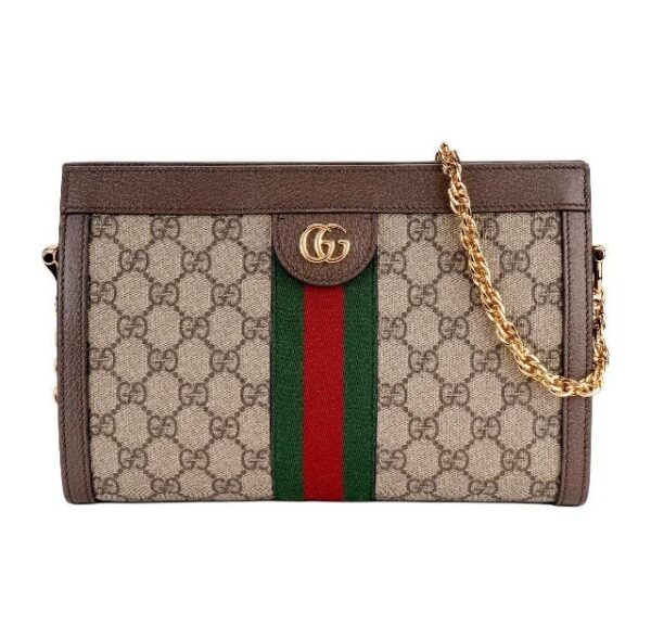GUCCI Gucci Ophidia Vintage Old Flower Logo Chain Shoulder Strap Canvas Leather Envelope Bag Clutch Bag Cross-body Shoulder Bag Small Size Women's Beige Ebony Color