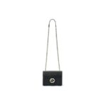 GUCCI Gucci Double G Chain Shoulder Strap Lychee Pattern Cowhide Postman Bag Organ Bag Single Shoulder Crossbody Bag Women's Black