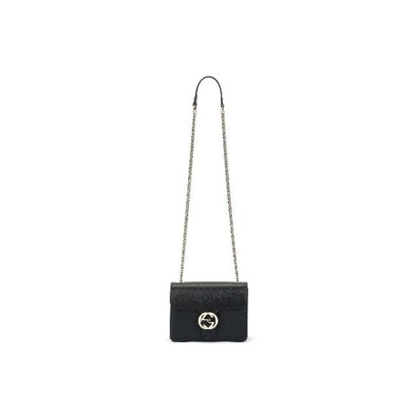 GUCCI Gucci Double G Chain Shoulder Strap Lychee Pattern Cowhide Postman Bag Organ Bag Single Shoulder Crossbody Bag Women's Black