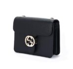 GUCCI Gucci Double G Chain Shoulder Strap Lychee Pattern Cowhide Postman Bag Organ Bag Single Shoulder Crossbody Bag Women's Black - Image 3