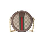 GUCCI Gucci Ophidia Old Flower Logo Striped Webbing Canvas Patchwork Round Cake Bag Chain Bag Single Shoulder Crossbody Bag Mini Women's - Image 4