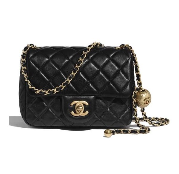 CHANEL CF Square Fatty Classic Diamond Gold Buckle Leather Chain Shoulder Strap Adjustable Sheepskin Crossbody Shoulder Bag Mini Women's Black