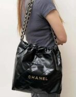 CHANEL Chanel 22Bag ultra-large capacity old gold logo gold coin leather chain diamond bag king of the year cowhide tote bag tote bag shopping bag mother bag shoulder bag small size women's black - Image 10