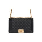 CHANEL Leboy gold buckle diamond flap bag caviar cowhide shoulder bag cross-body bag medium size women's black