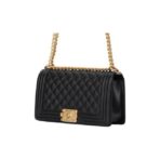 CHANEL Leboy gold buckle diamond flap bag caviar cowhide shoulder bag cross-body bag medium size women's black - Image 3