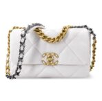[Early Spring Series] CHANEL Chanel Chanel 19Bag Diamond Flap Leather Chain Chain Sheepskin Handheld Shoulder Crossbody Bag Regular Women's White