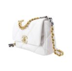 [Early Spring Series] CHANEL Chanel Chanel 19Bag Diamond Flap Leather Chain Chain Sheepskin Handheld Shoulder Crossbody Bag Regular Women's White - Image 3