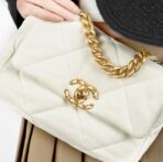 [Early Spring Series] CHANEL Chanel Chanel 19Bag Diamond Flap Leather Chain Chain Sheepskin Handheld Shoulder Crossbody Bag Regular Women's White - Image 10