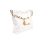 CHANEL 22Bag Gold Logo Diamond Plaid Leather Chain Chain Shoulder Strap Super Large Capacity Sloossed Calfskin Tote Bag Shopping Bag Handbag Crossbody Shoulder Bag Small Size Women's White