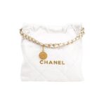 CHANEL 22Bag Gold Logo Diamond Plaid Leather Chain Chain Shoulder Strap Super Large Capacity Sloossed Calfskin Tote Bag Shopping Bag Handbag Crossbody Shoulder Bag Small Size Women's White - Image 6