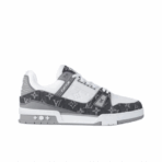 LOUIS VUITTON Trainer Calfskin Round Toe Laces Low-top Sneakers Women's Gray - Image 3