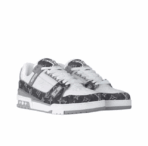 LOUIS VUITTON Trainer Calfskin Round Toe Laces Low-top Sneakers Women's Gray - Image 4