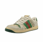 GUCCI Screener Dirty Shoes Leather GG Enamel Old Style Lacing Low-top Fashion Board Shoes Men's Green - Image 4